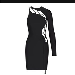 Brand New Skims Lace Up Mini Dress High Neck Cut Outs Black Onyx Size Large